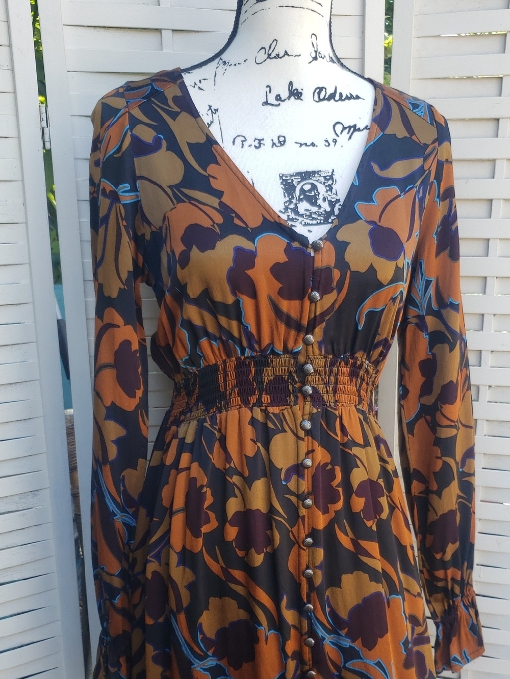 Shyanne Brown Floral High-Low V-Neck Dress Long Sleeve Size S - Picture 2 of 7